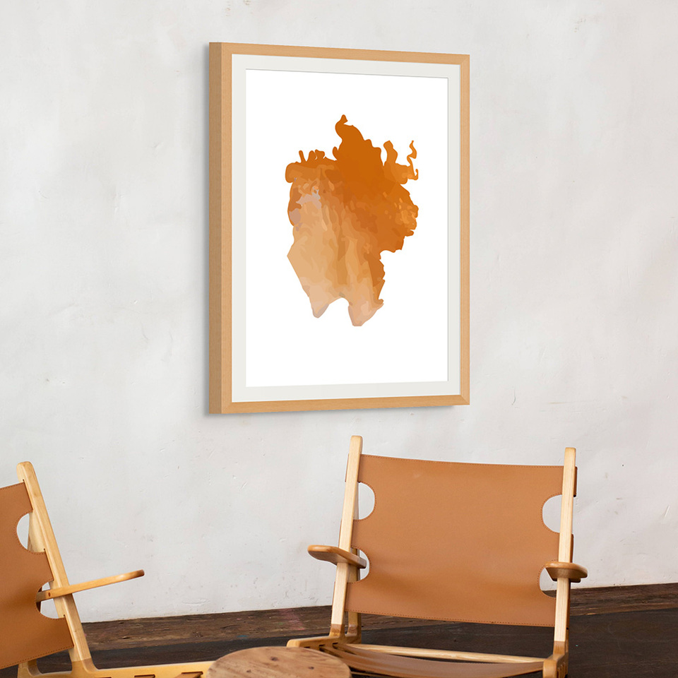 Large abstract wall art for living room or dining room of burnt orange watercolour Limousin Bull inspired art