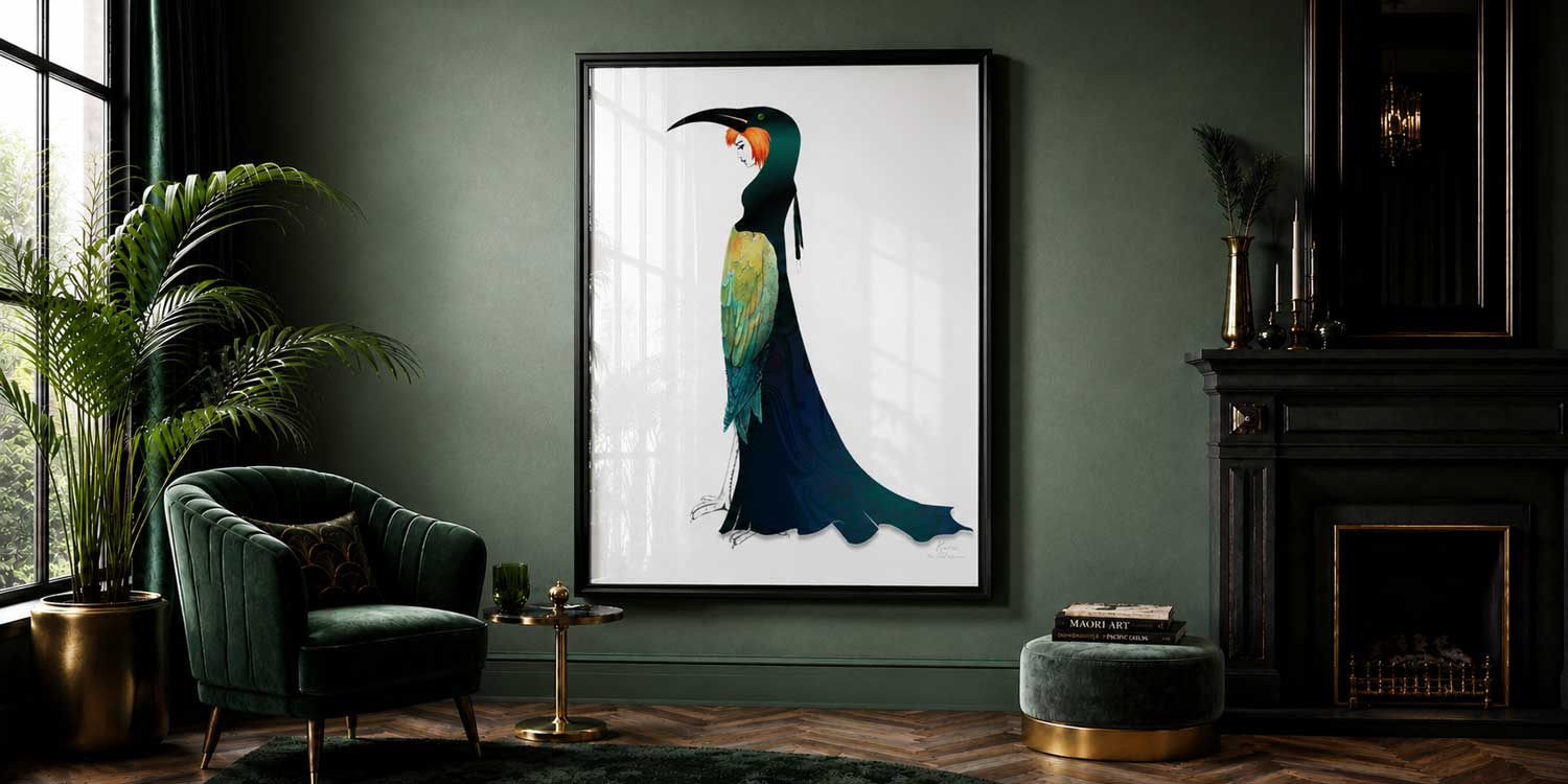 Maori legends wall art by Willa Black Prints styled in a contemporary NZ home