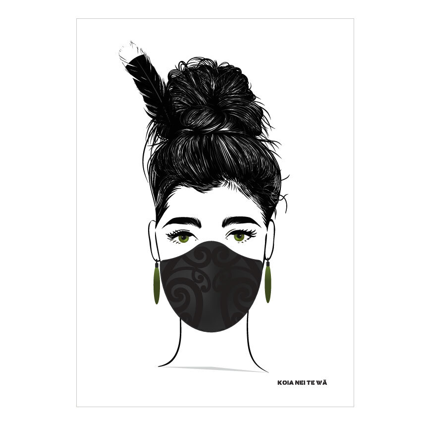 Contemporary Maori Art Print of Maori wahine wearing breathing mask 
