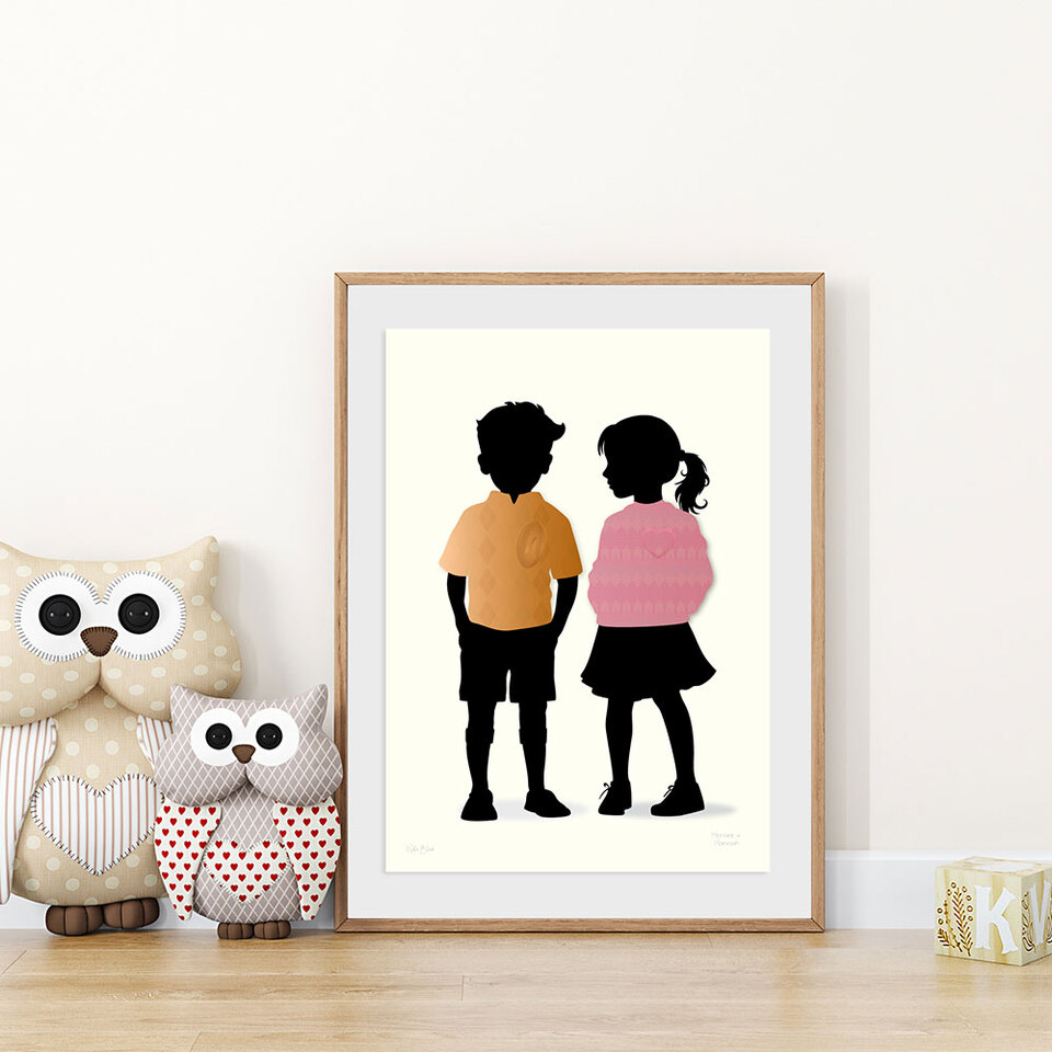 Henare and Hannah - NZ art print by Willa Black Prints honouring sibling love and grief, supporting Rei Kotuku and Kenzies Gift childrens charities