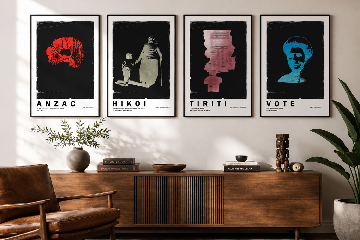 Willa Black Prints New Zealand History collection - contemporary poster art prints featuring Te Tiriti, women's suffrage, ANZAC and the 1975 Hikoi Maori Land March