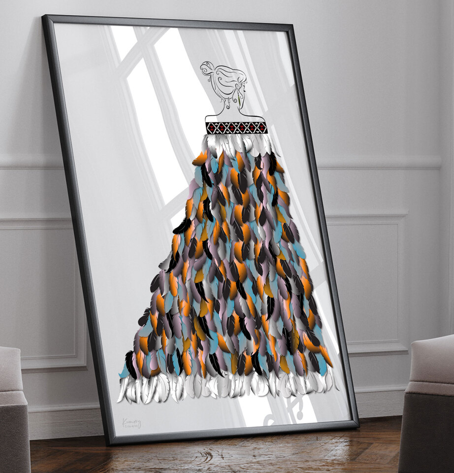 Te Kahu Limited Edition Maori art print leaned against a wall in a rental-friendly styling setup by Willa Black Prints NZ
