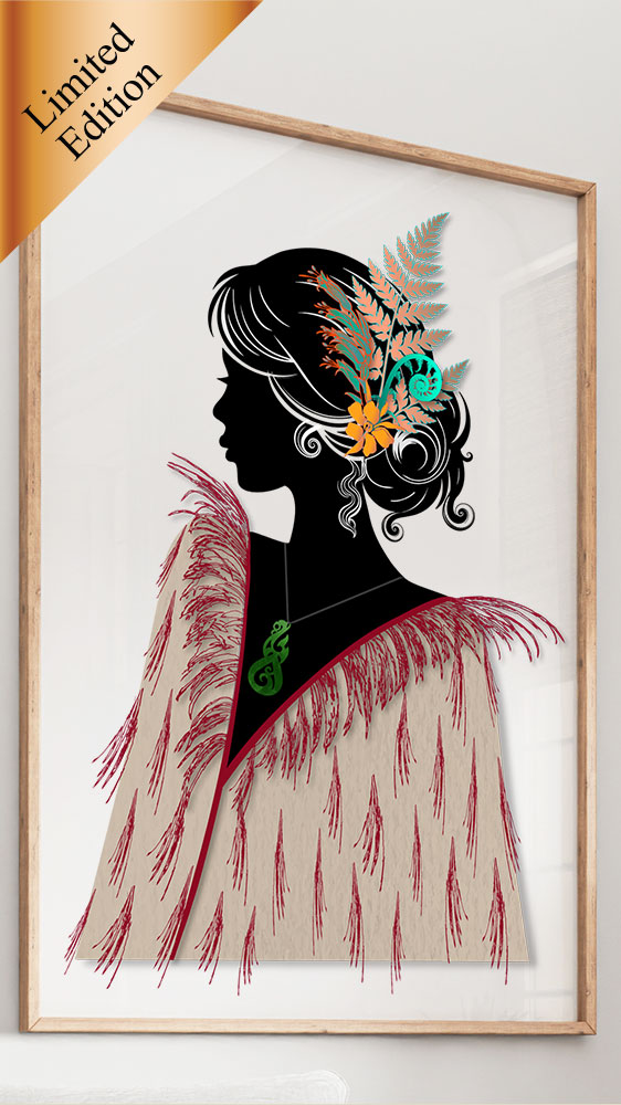 Limited Edition Print - Awhi Mai in Korowai cloak by Willa Black Prints NZ