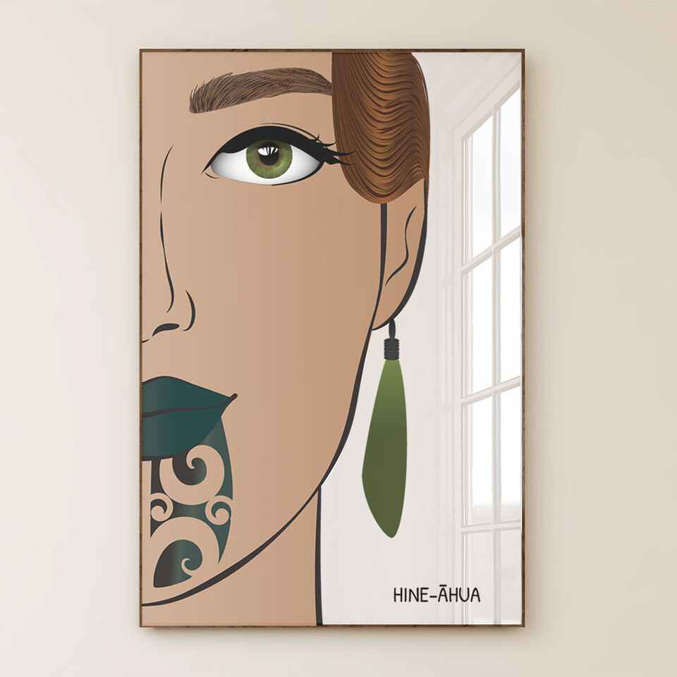 Maori Art Print of Beautiful woman with Moko Kauae by Willa Black Prints nz
