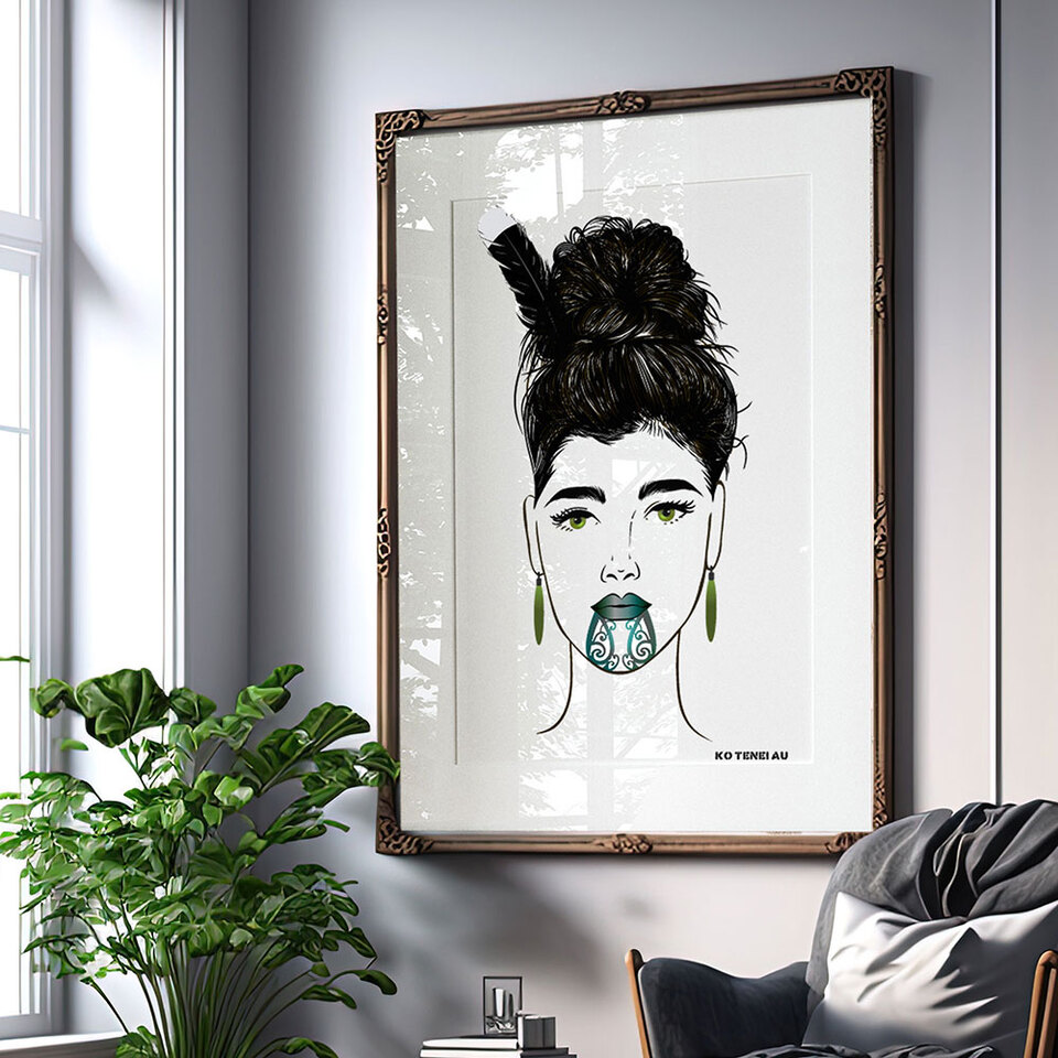 Maori Inspired Art Print of Woman with Moko Kauae