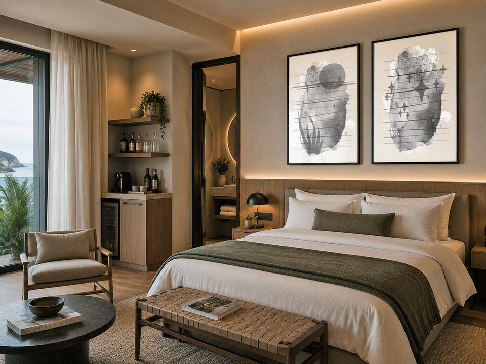 Commercial art mockup - boutique hotel room artwork by Willa Black Prints