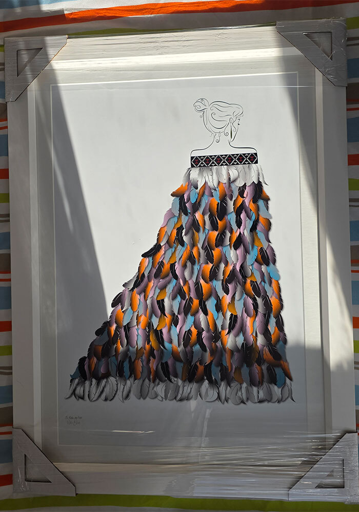 Limited Edition Print of Maori woman in Korowai Cloak in white frame by Willa Black prints