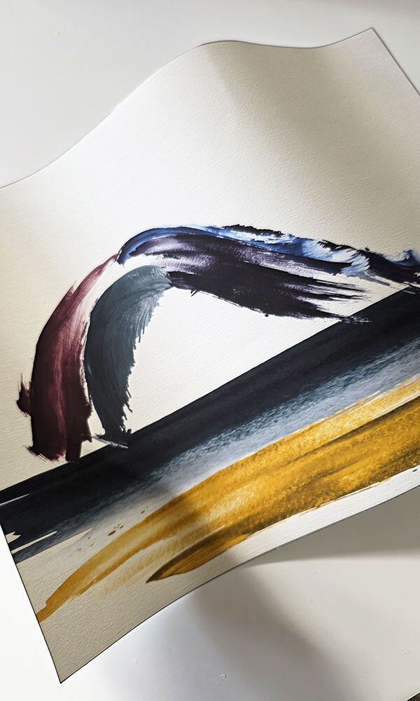 Art print in abstract water colour Whale Island or Moutuhōra NZ by Willa Black Prints NZ