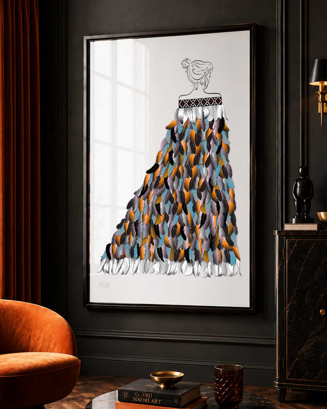 Limited edition Māori art print Te Kahu in black frame — Willa Black Prints NZ