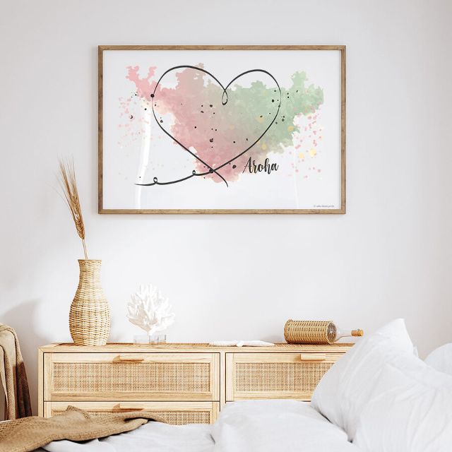 Maori Art - Love Heart in Watercolour - Aroha