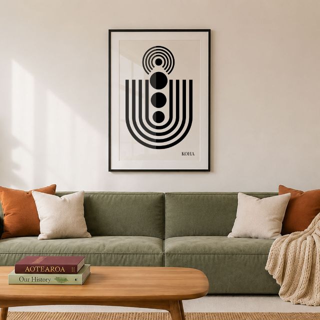 Koha – Contemporary Māori Art Print NZ | Black and White Wall Art | Willa Black Prints